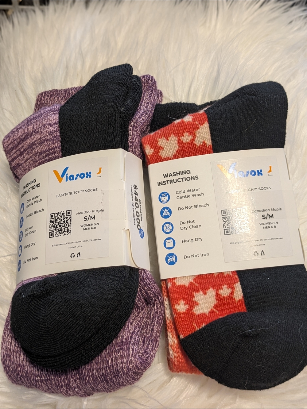 ViaSoxx Heather Purple & Canadian Maple Crew Socks - S/M